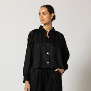 NWT Cleobella 100% Linen‎ Black Negara Blouse in Size S